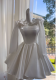 White Birthday Dress Strap Ball Gown Satin Party Dress Short Homecoming Dress HZ1024