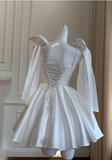 White Birthday Dress Strap Ball Gown Satin Party Dress Short Homecoming Dress HZ1024