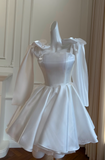 White Birthday Dress Strap Ball Gown Satin Party Dress Short Homecoming Dress HZ1024