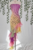 Colorful Strapless Sheath Prom Dress Chiffon Sequin Vintage Evening Dress Birthday Dress HZ1024