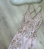V-neck Sheath Short Formal Dress Elegant Silk Beaded Evening Dress Backless Homecoming Dress HZ1024