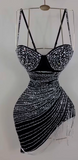 Spaghetti Strap Bodycon Short Formal Dress Stunning Black Rhinestone Birthday Dress Tassel Homecoming Dress HZ1024
