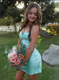 Sweetheart Neck Sheath Short Formal Dress Stunning Tiffany Blue Satin Birthday Dress Homecoming Dress HZ1024