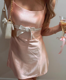 Spaghetti Strap Sheath Short Formal Dress Stunning Pink Satin Birthday Dress Homecoming Dress HZ1024