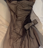 Brown Vintage Sheath Spaghetti Strap Long Evening Gown Gorgeous Sequin Chiffon Formal Dress Birthday Dress HZ1024