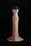 Vintage Mermaid Spaghetti Strap Long Evening Gown Gorgeous Sequin Chiffon Formal Dress Prom Dress HZ1024