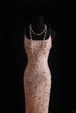 Vintage Mermaid Spaghetti Strap Long Evening Gown Gorgeous Sequin Chiffon Formal Dress Prom Dress HZ1024