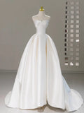Sweetheart Neck Satin White Long Prom Dress HZ1024