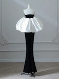 Mermaid Velvet Puff Sleeves Black Long Prom Dress, Black Evening Dress HZ1024