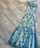 Sheath Strapless Long Evening Gown Gorgeous Blue Tulle Beaded Formal Dress Birthday Prom Dress HZ1024
