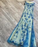 Sheath Strapless Long Evening Gown Gorgeous Blue Tulle Beaded Formal Dress Birthday Prom Dress HZ1024