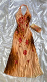 Sheath Halter Long Evening Gown Gorgeous Orange Chiffon Beaded Formal Dress Birthday Prom Dress HZ1024