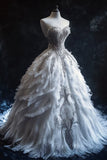 Modest Sweetheart Ball Gown with Feather Appliques Long Evening Gown Quinceanera Dress HZ1024