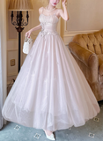 Modest Spaghetti Strap Ball Gown Tulle Apricot Long Prom Dress Sweet 16 Dress HZ1024