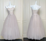 Modest Spaghetti Strap Ball Gown Tulle Apricot Long Prom Dress Sweet 16 Dress HZ1024