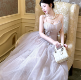 Modest Spaghetti Strap Ball Gown Tulle Apricot Long Prom Dress Sweet 16 Dress HZ1024