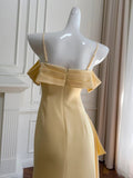 Yellow Sheath Evening Dress Spaghetti Strap Formal Dress Modest Slit Long Prom Dress HZ1024