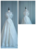 Off-the-Shoulder Ball Gown Chiffon Bridal Dress Modest Wedding Dress HZ1024