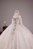 White Ball Gown Off-the-shoulder Bridal Gown Tulle Beading Long Sleeve Bridal Dress Modest Wedding Dress HZ1024