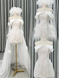 White Short Sheath Strapless Bridal Gown Tulle Beaded Applique Bridal Dress Modest Wedding Dress with Veil HZ1024