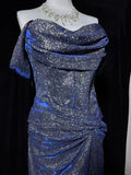 Off-the-shoulder Sheath Long Evening Dress Navy Blue Glitter Formal Dress Elegant Prom Dress HZ1024