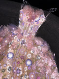 Strapless Ball Gown Quinceanera Dress Tulle Sequin Pink Evening Dress Applique Sweet 16 Dress HZ1024
