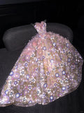Strapless Ball Gown Quinceanera Dress Tulle Sequin Pink Evening Dress Applique Sweet 16 Dress HZ1024