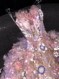 Strapless Ball Gown Quinceanera Dress Tulle Sequin Pink Evening Dress Applique Sweet 16 Dress HZ1024