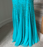 Halter Mermaid Evening Dress Turquoise Beaded Chiffon Formal Dress Modest Long Prom Dress HZ1024