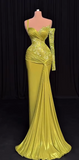 Yellow Sheath Satin Formal Evening Gown Sweetheart Neck Modest Lace Long Prom Dress HZ1024