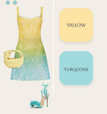 Yellow/Turquoise Sheath Spaghetti Straps Short Formal Dress Elegant Beaded Birthday Outfit Homecoming Dress HZ1024