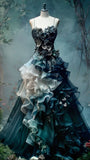 Dark Teal Ball Gown Spaghetti Strap Quinceanera Dress Applique Tulle Sweet 16 Dress Long Prom Dress HZ1024