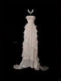 Mermaid Strapless Evening Dress Modest Chiffon Ruffled Formal Dress Long Prom Dress HZ1024