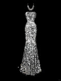 Mermaid Sweetheart Neck Evening Dress Modest Silver Sequined Formal Dress Long Prom Dress HZ1024