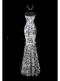 Mermaid Sweetheart Neck Evening Dress Modest Silver Sequined Formal Dress Long Prom Dress HZ1024