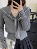 Navy Collar Shawl Knit Cardigan HZ1024