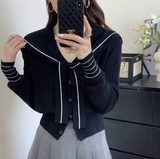 Navy Collar Shawl Knit Cardigan HZ1024