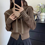 Navy Collar Shawl Knit Cardigan HZ1024