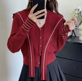 Navy Collar Shawl Knit Cardigan HZ1024