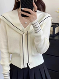 Navy Collar Shawl Knit Cardigan HZ1024