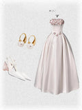 Pink Ball Gown Cute Birthday Outfit Satin Applique Formal Dress Sweet 16 Dress HZ1024