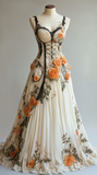 Spaghetti Straps Ball Gown Lace Applique Evening Dress Sweet Chiffon Prom Dress HZ1024
