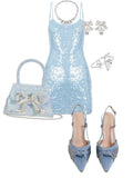 Bodycon Short Party Dress Sparkly Spaghetti Strap Sequin Hoco Dresses Sweet Sky Blue Birthday Outfit HZ1024
