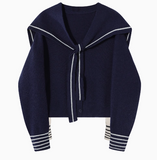 Navy Collar Shawl Knit Cardigan HZ1024