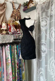 Bodycon Black Short Party Dress Asymmetrical Neck Hoco Dresses Lace Beading Formal Dress HZ1024