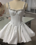 Square Neck Ball Gown Satin Short Party Dress Rhinestone Hoco Dresses Elegant Formal Dress Birthday Outfits HZ1024
