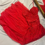 Red Mermaid Evening Gown Elegant Beaded Chiffon Long Prom Dresses Spaghetti Strap Formal Dress HZ1024