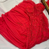 Red Mermaid Evening Gown Elegant Beaded Chiffon Long Prom Dresses Spaghetti Strap Formal Dress HZ1024