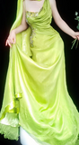 Green Sheath Evening Gown Glamour Beaded Tulle Long Prom Dresses Asymmetric Neck Formal Dress HZ1024
