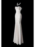 Mermaid Evening Gown Glamour Lace Sequin Long Prom Dresses Sweetheart Neck Formal Dress HZ1024